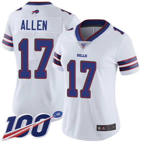 cheap nfl jerseys ebay Women\'s Buffalo Bills #17 Josh Allen White Stitched 100th Season Vapor Limited Jersey cheap real nfl jerseys